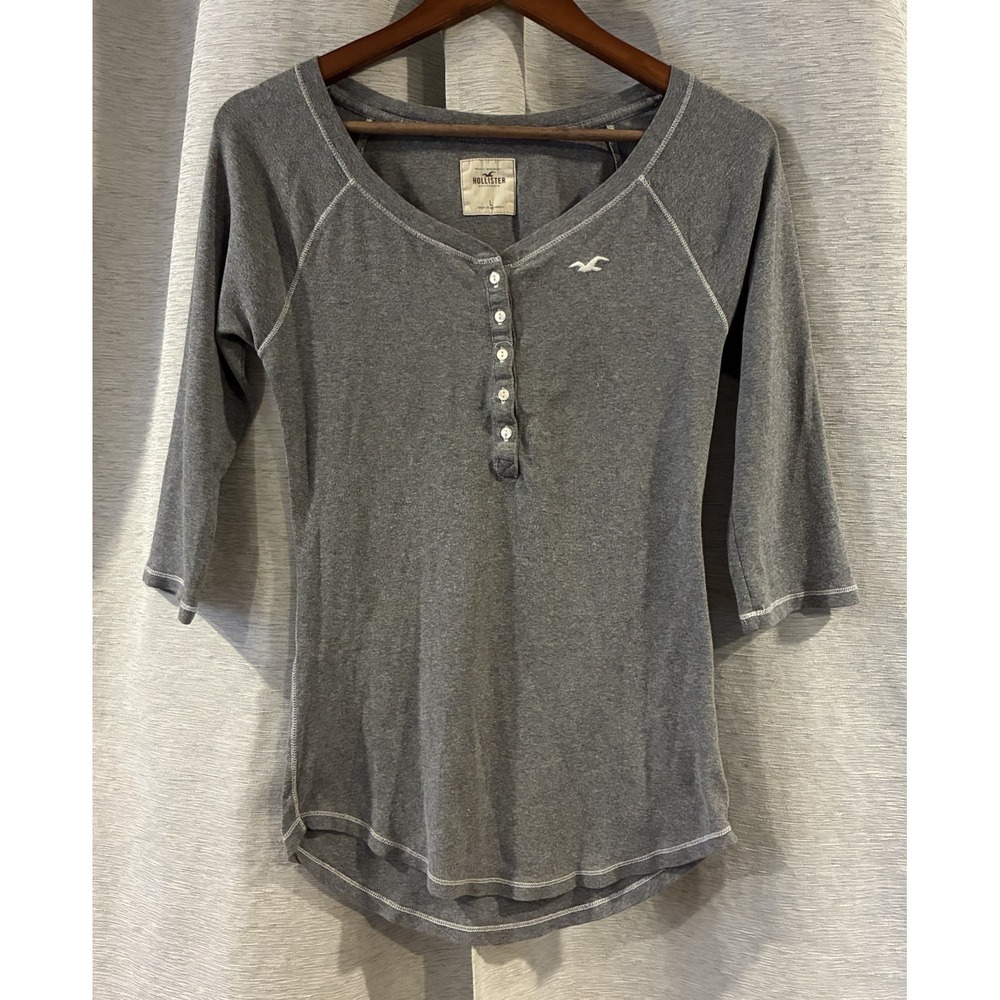 Vtg Hollister Henley Womens L Gray Bella Swan Twilight Core Preppy Y2K 2000s
